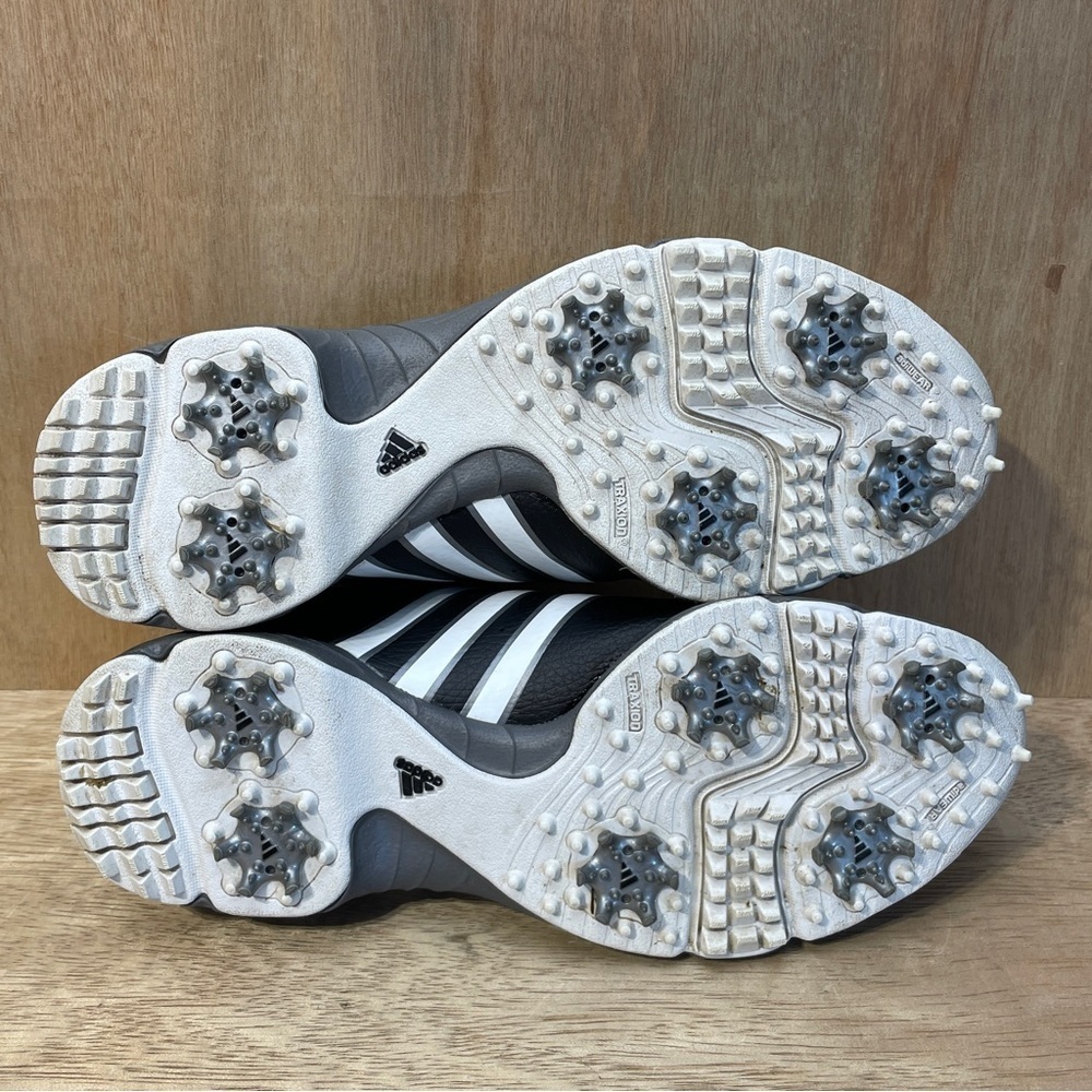 Adidas Golf Shoes Men’s Size 6.5 Black White Gray 360 Traxion Spiked 3 Stripes - Picture 13 of 14
